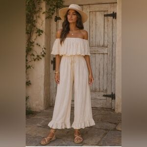 Chic Off-Shoulder Cream Jumpsuit